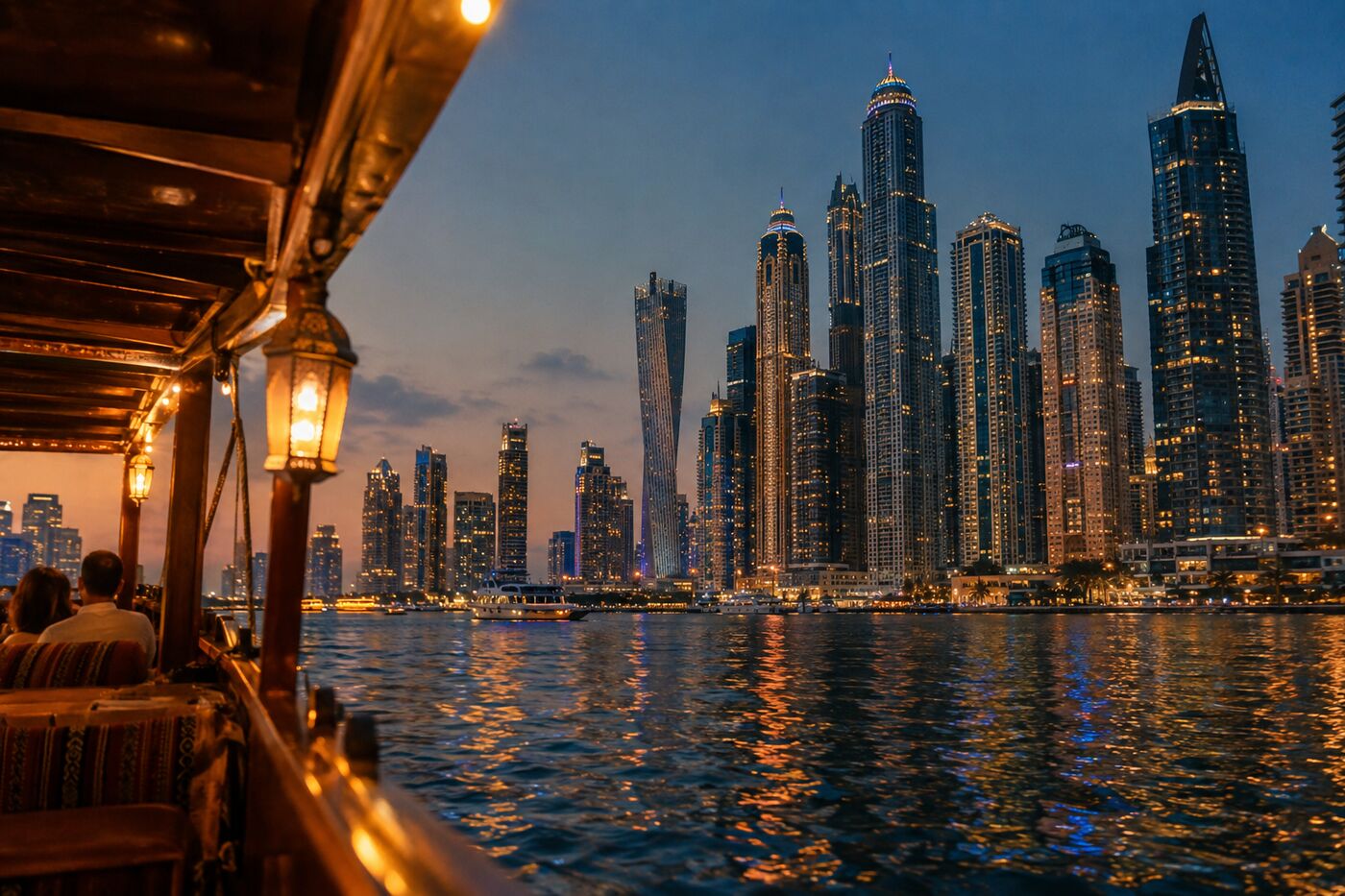 Tours de Dubai Marina à l'heure bleue