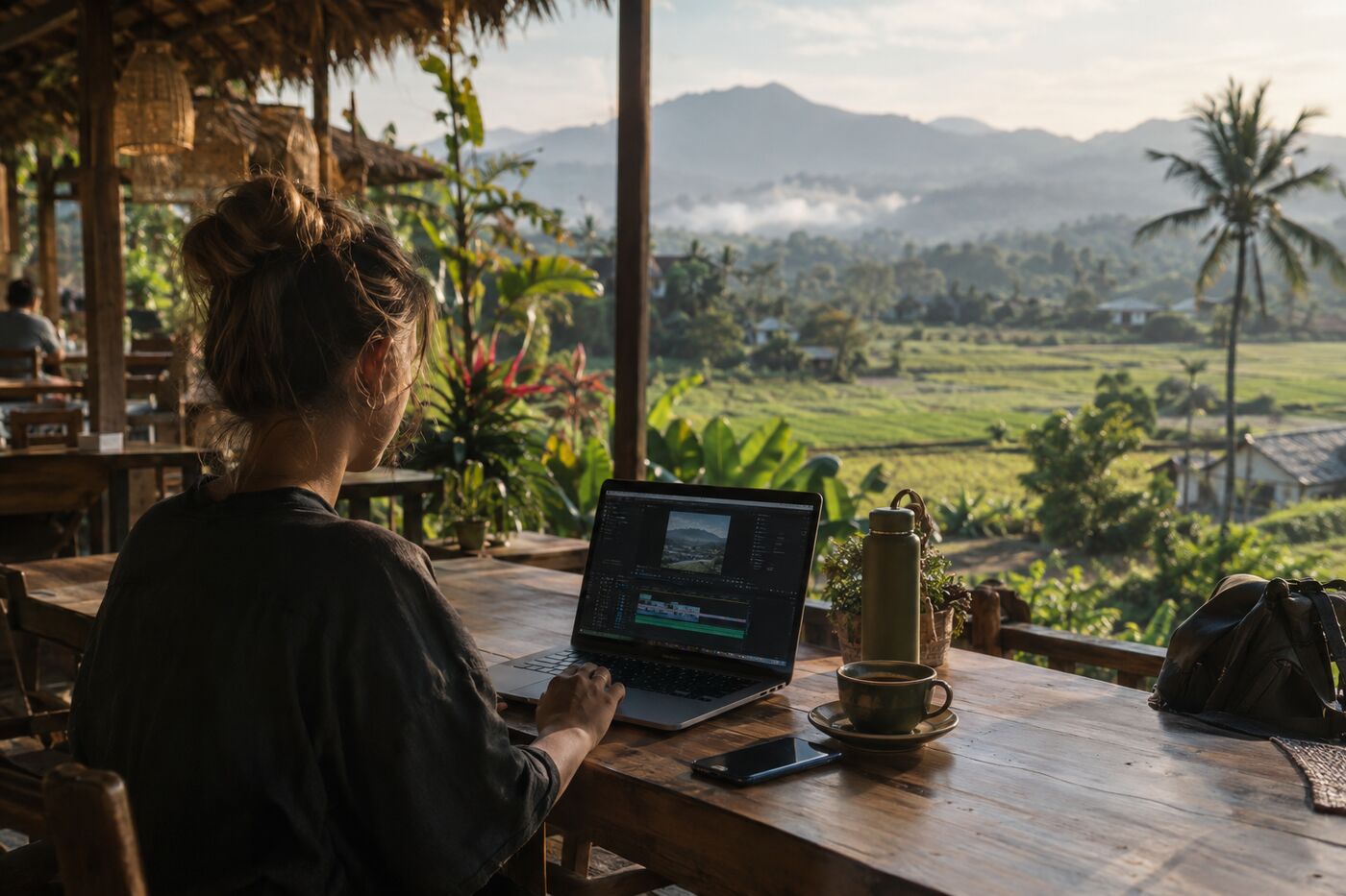 Café ouvert sur les rizières à Chiang Mai